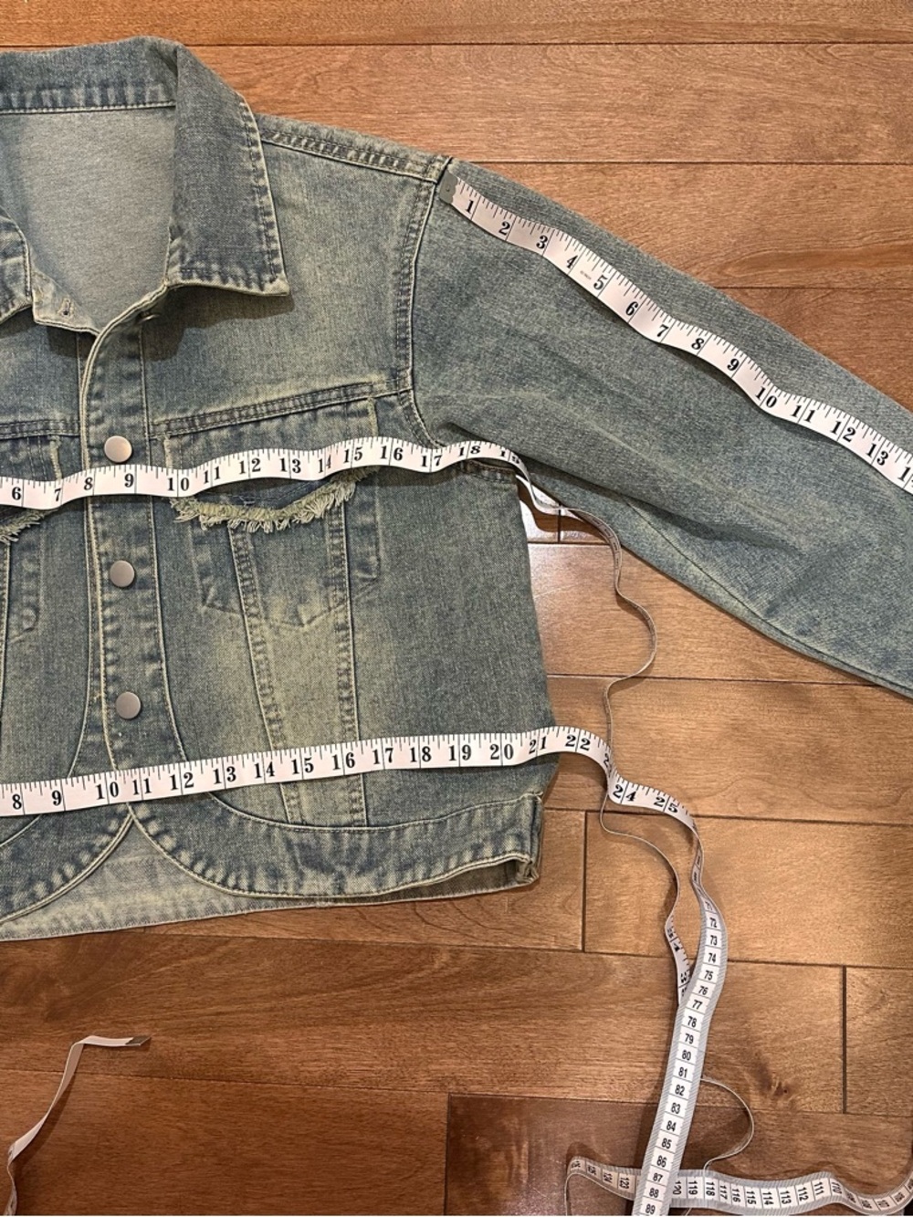 Vintage Wash Cropped Denim Jacket with Distressed Details , size M or L - Picture 3 of 3